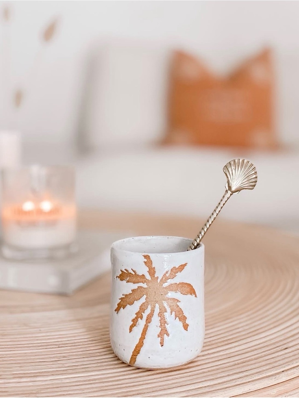 Handmade ceramic palm tree tumbler cup